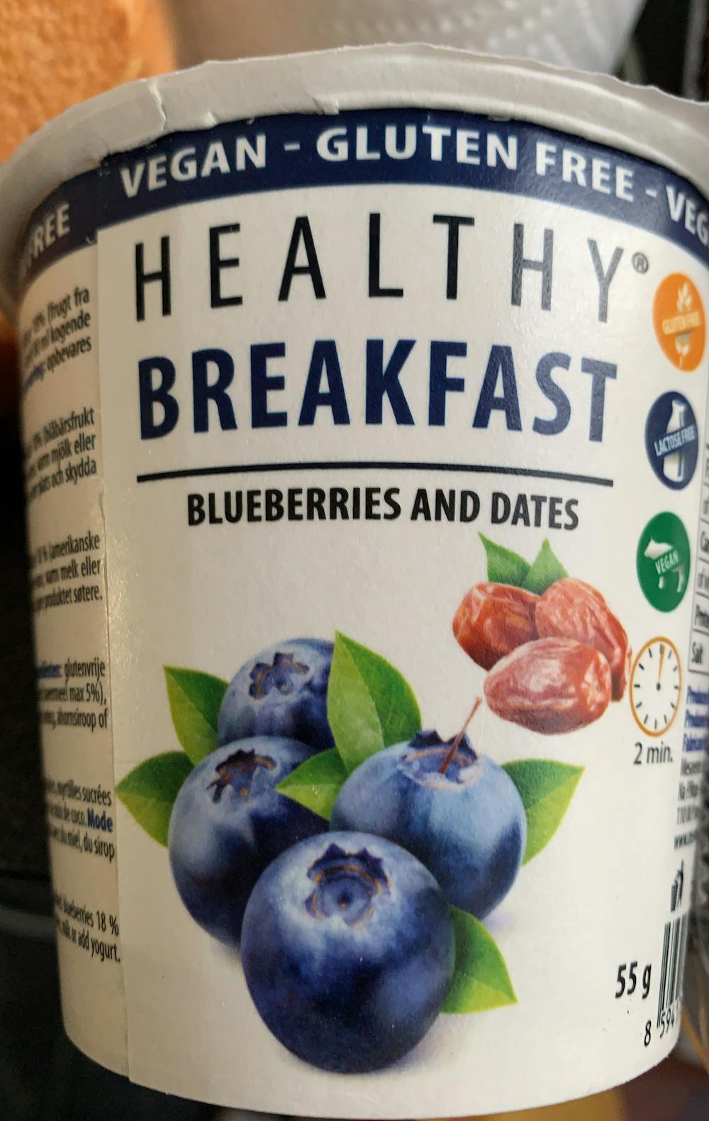 Healthy breakfast, blueberries and dates, Bio Cooking