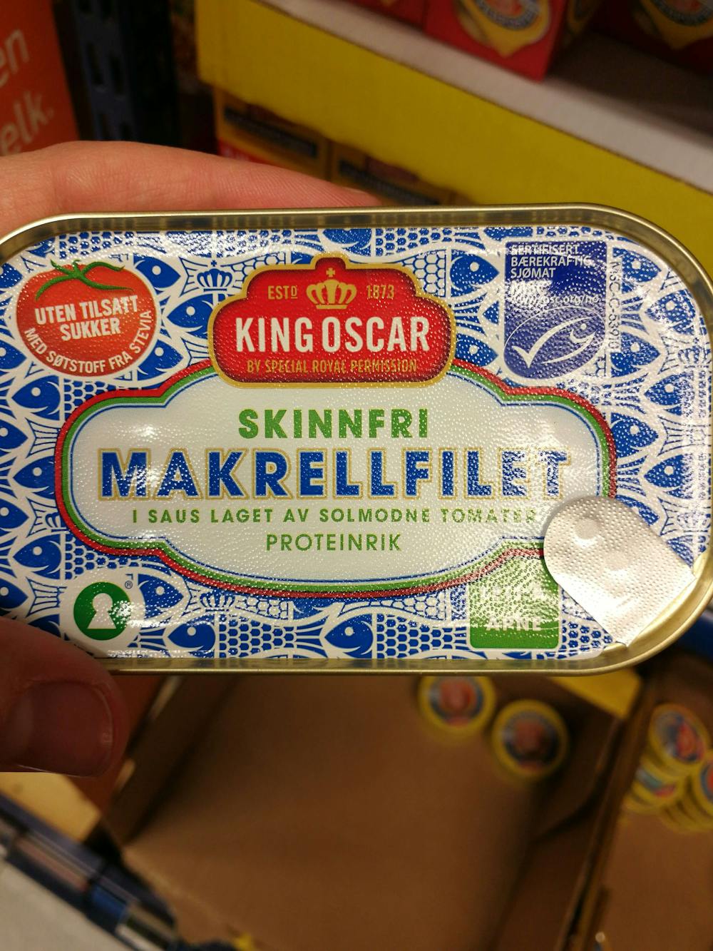 Skinnfri makrellfilet, uten tilsatt sukker, King oscar