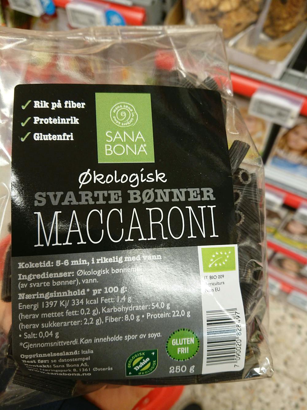 Svarte bønner maccaroni, økologisk, Sana Bona